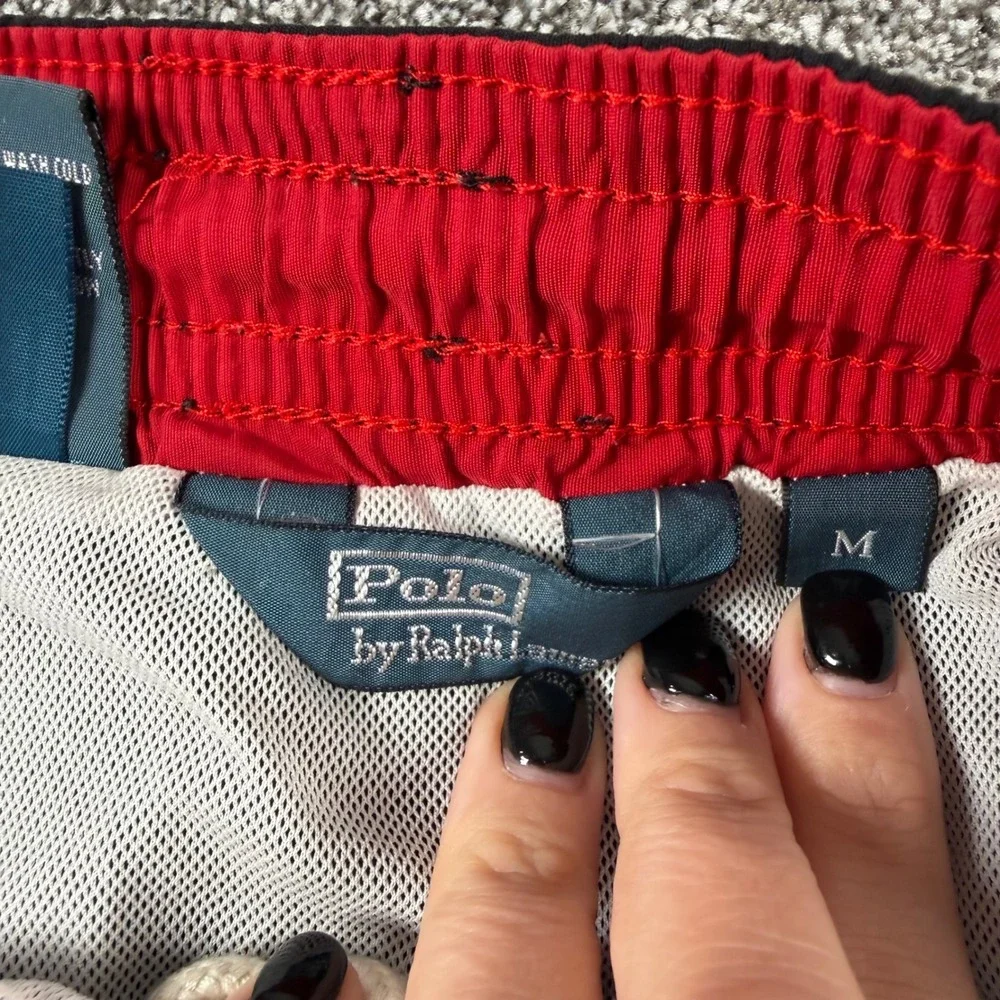 Polo Ralph Lauren Swim Trunks Medium Black Red Pony Embroidered Mesh Lined Nylon